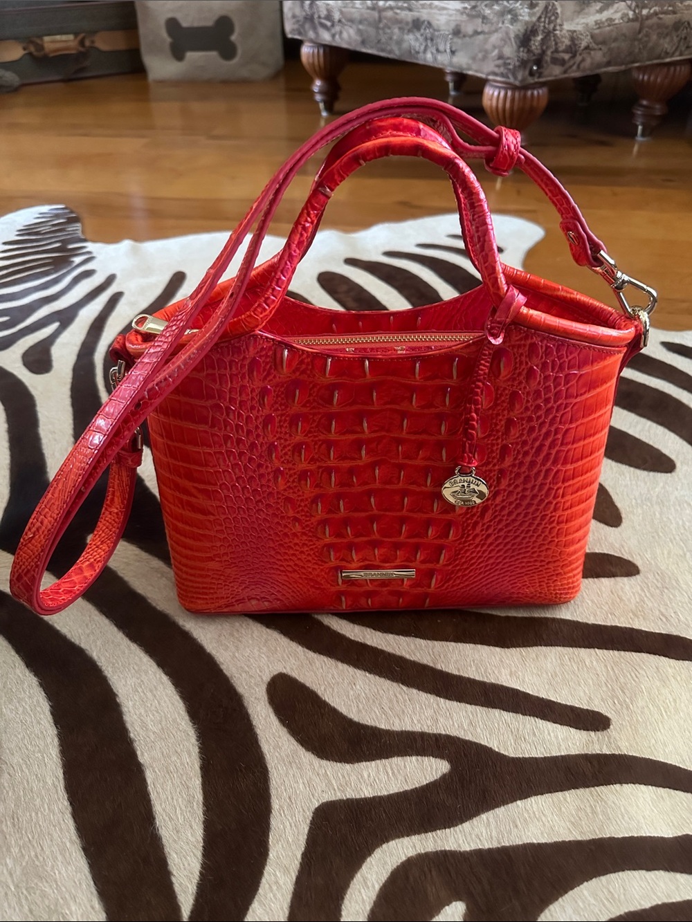 Brahmin Small Elaine Croc-Embossed Top-Handle Bag in Flame- Women Bags